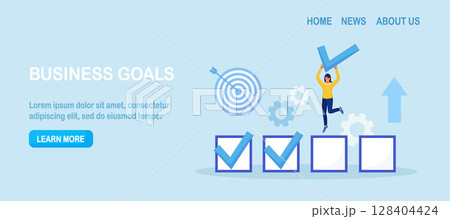 Happy employee woman celebrating completed task...のイラスト素材 [128404424 ...