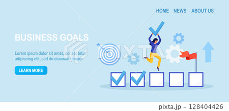Happy employee woman celebrating completed task with check mark in hand. Goals accomplished. Achieving personal, business goal. Plan fulfilled, mission finished. Successful execution of business tasks Happy employee woman celebrating completed task with check mark in hand. Goals accomplished. Achieving personal, business goal. Plan fulfilled, mission finished. Successful execution of business tasks 128404426