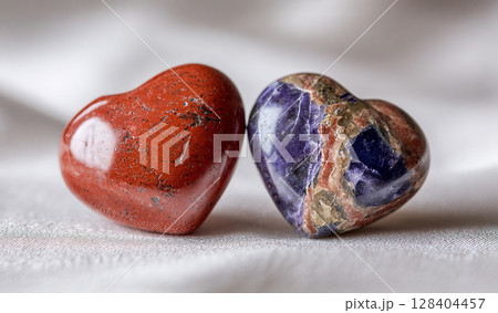 ハートの形をした2つの天然石　AI画像 128404457
