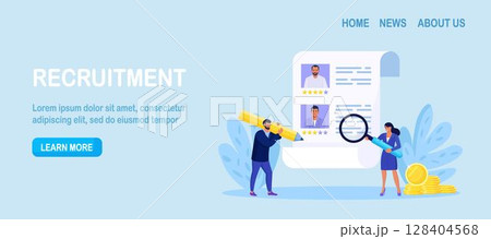 HR Managers Choosing Best Candidate for Job, Searching New Employee. Recruitment, Hiring Process. Online Job interview. Resume of Candidates on Computer Screen 128404568