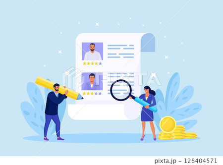 People Choosing New Employee for Job. Hr Managers Searching Candidate. Recruitment, Hiring Process. Businessman Selects Best Resume. Human Resource Management 128404571