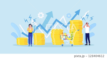 Inflation Rising. Crisis Risk. Interest Rate Impact for Stock Investment. Money Value Recession, Price Increase Process. Market Crash Forecasting. Unstable Nominal Worth. Financial Economic Problems 128404612