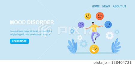 Emotional intelligence, balance of anxiety and happiness. Man juggles emoticons, expression emotional faces. Emotions, mood control. Mindfulness and psychology. Consciousness, self development Emotional intelligence, balance of anxiety and happiness. Man juggles emoticons, expression emotional faces. Emotions, mood control. Mindfulness and psychology. Consciousness, self development 128404721