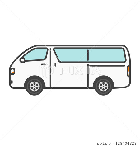 イラスト素材：バン・商用車・白のワゴン車（ワンボックスカー） 128404828