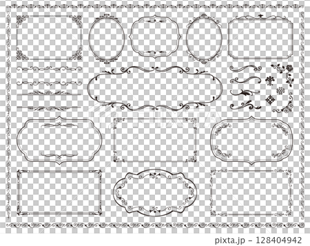 文字が無くて使いやすい黒のビンテージフレームとオーナメントのセット3 文字が無くて使いやすい黒のビンテージフレームとオーナメントのセット3 128404942