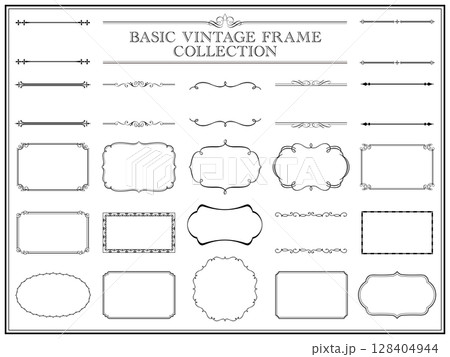 文字が無くて使いやすい黒のビンテージフレームとオーナメントのセット6 文字が無くて使いやすい黒のビンテージフレームとオーナメントのセット6 128404944