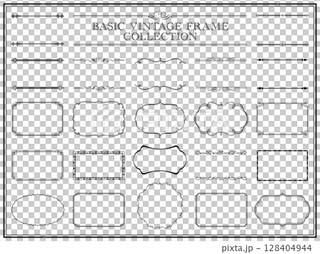 文字が無くて使いやすい黒のビンテージフレームとオーナメントのセット6 文字が無くて使いやすい黒のビンテージフレームとオーナメントのセット6 128404944