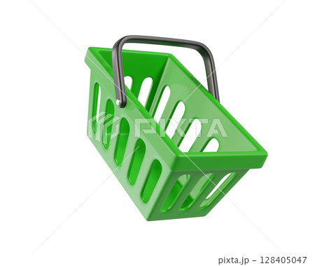 Green empty Shopping Cart from a supermarket for shopping. Shopping Basket, Shopping bag, 3d rendering of the icon 128405047