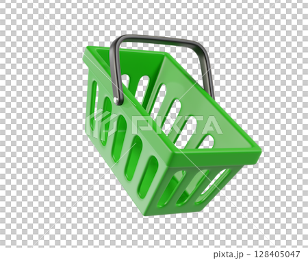 Green empty Shopping Cart from a supermarket for shopping. Shopping Basket, Shopping bag, 3d rendering of the icon 128405047