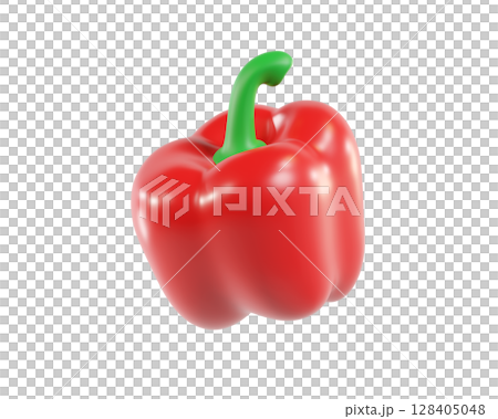 Bulgarian red pepper. Asset for games, web. 3D illustration cartoon vegetable icon Bulgarian red pepper. Asset for games, web. 3D illustration cartoon vegetable icon 128405048