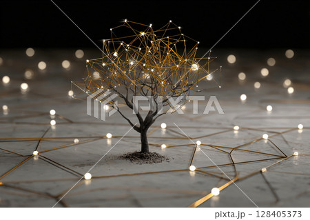 digital tree made of network nodes and circuit branches, innovation ecosystem, growth concept digital tree made of network nodes and circuit branches, innovation ecosystem, growth concept 128405373
