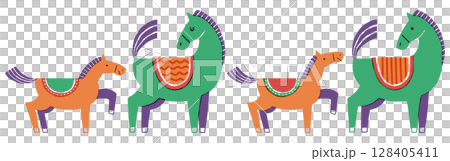 馬年新年賀卡插圖集（親子馬） 128405411