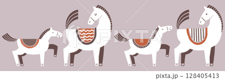 北欧カラーの親子馬・午年イラスト（ベクター） 128405413