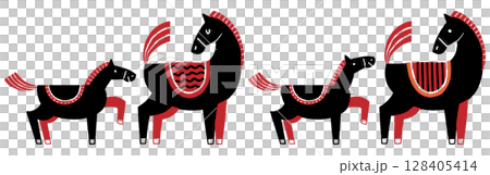Black and red Japanese style modern parent and child horse, Year of the Horse vector illustration 128405414