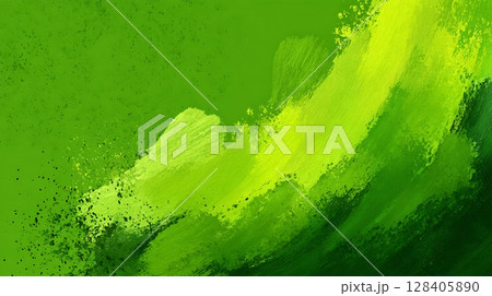Abstract background with bright green brush strokes and textured splatter effect. 128405890