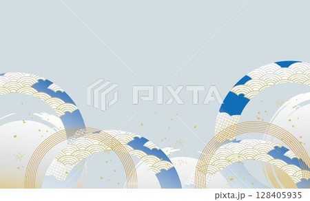 美しい和風柄　波柄　イラスト背景 128405935