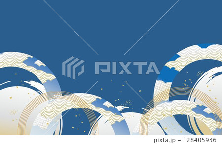 美しい和風柄 波柄 イラスト背景 美しい和風柄 波柄 イラスト背景 128405936