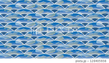 美しい和風柄　波柄　イラスト背景 128405938