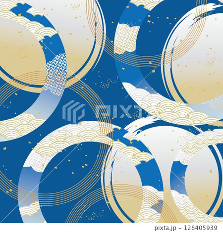 美しい和風柄　波柄　イラスト背景 128405939