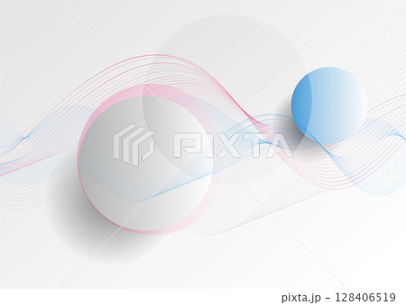 Blue and pink wavy lines with circles abstract minimal elegant background Blue and pink wavy lines with circles abstract minimal elegant background 128406519