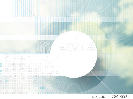 Sky clouds tech background with geometric stripes, lines and circle 128406522
