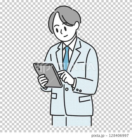操作平板電腦的商人的插圖 操作平板電腦的商人的插圖 128406997