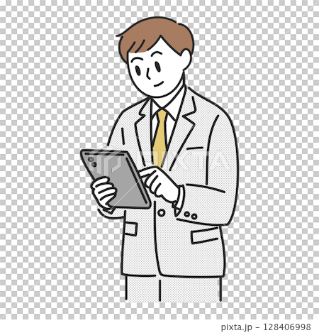 タブレットを操作するビジネスマンのイラスト 128406998