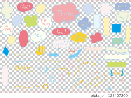 Hand-drawn style text speech bubble, label and arrow set 3 128407200