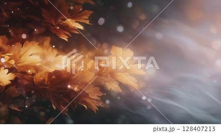 Autumn background with yellowed leaves, autumn nature vibe 128407213