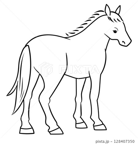 後ろから見た馬の線画ベクターイラスト 後ろから見た馬の線画ベクターイラスト 128407350