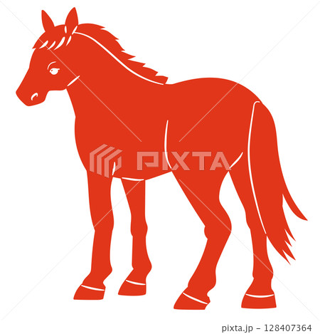 後ろから見た馬のシルエットベクターイラスト 128407364