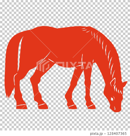 Horse eating grass silhouette vector illustration 128407365