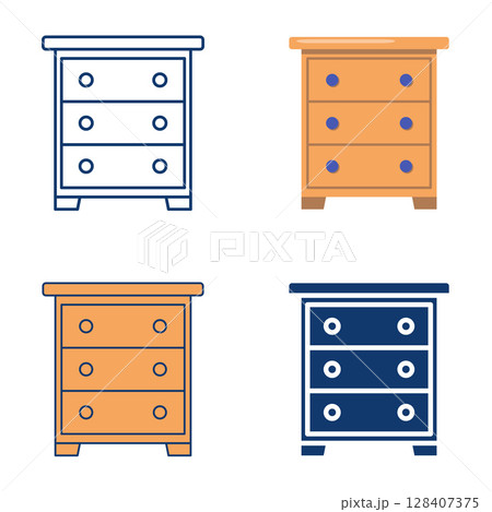 Wooden dresser flat and line icon set 128407375