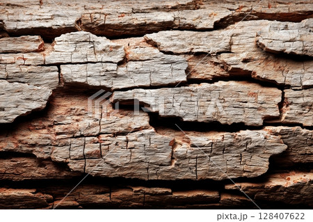 Detailed textured tree bark with deep grooves and natural patterns 128407622