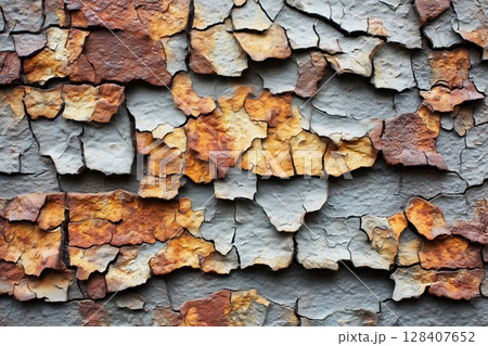 Rusted metal texture with peeling paint and corrosion 128407652