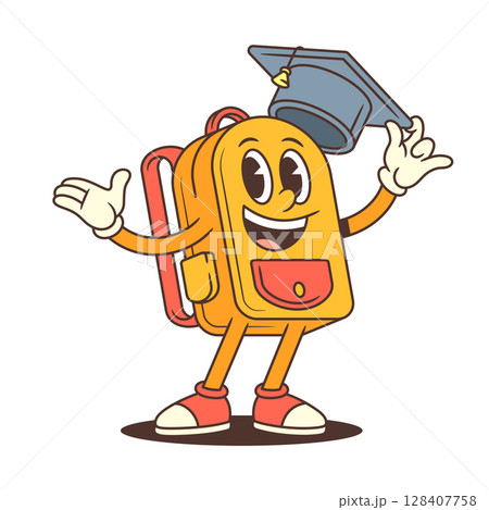 Orange Backpack Celebrating Graduation with Cap and Diploma in Excited Open Pose Vector Illustration Orange Backpack Celebrating Graduation with Cap and Diploma in Excited Open Pose Vector Illustration 128407758