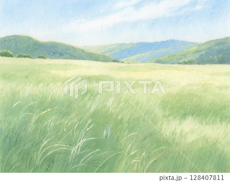 イラスト素材：草原を吹き抜ける風 128407811