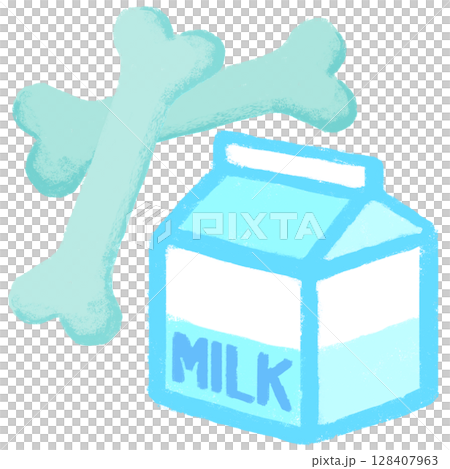 Crayon-style hand-drawn illustration: Milk strengthens bones 128407963
