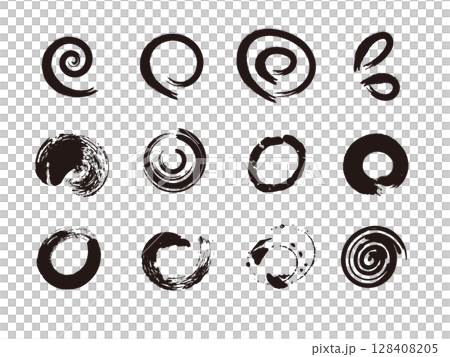 A set of hand-drawn, faded circle designs 128408205
