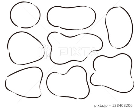 インクで描かれたシンプルな丸みのある線のフレーム、吹き出しのセット 128408206