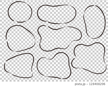 インクで描かれたシンプルな丸みのある線のフレーム、吹き出しのセット 128408206