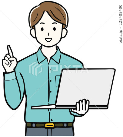 ノートパソコンを持つ男性 128408400