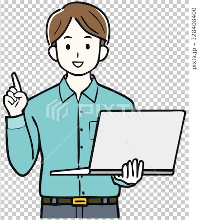 有膝上型計算機的一個人 128408400