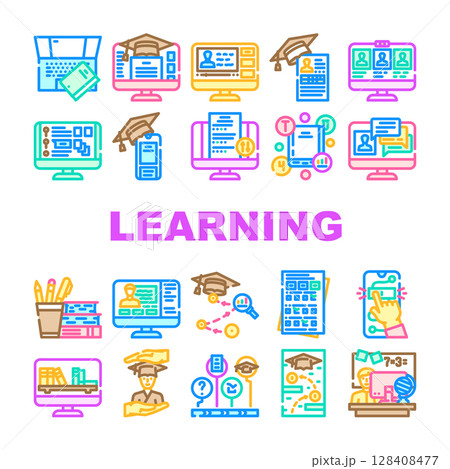 online learning platform study icons set vector 128408477