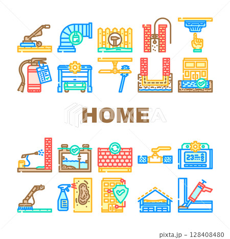 home maintenance cleaning icons set vector 128408480