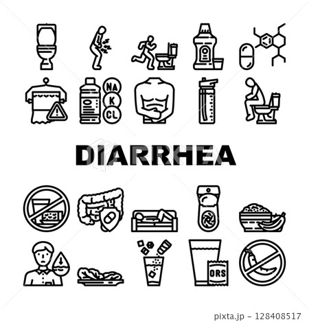 diarrhea causes symptom treatment icons set vector 128408517