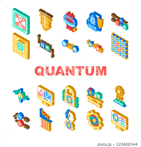quantum computer qubit icons set vector 128408544