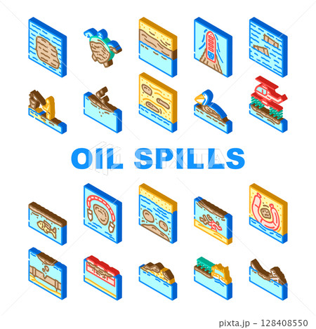 oil spills pollution icons set vector 128408550