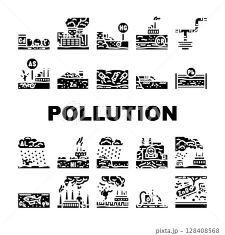 heavy metal pollution icons set vector 128408568