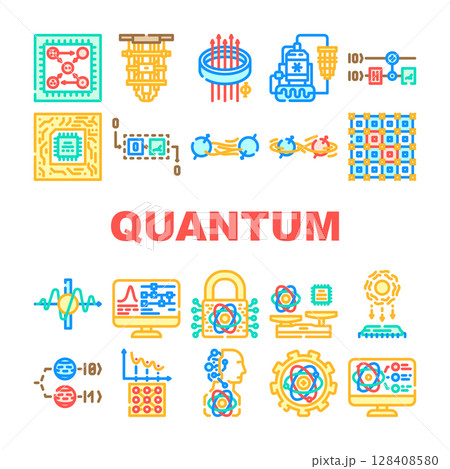 quantum computer qubit icons set vector 128408580
